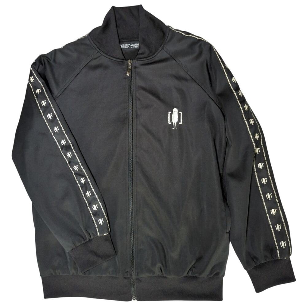 Ghost Supply Track Jacket S Black Full Zip Logo Tape Sleeve Streetwear Mens